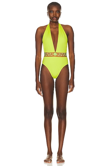 Versace Yellow Greca One-piece Swimsuit In 2y810 Mimosa