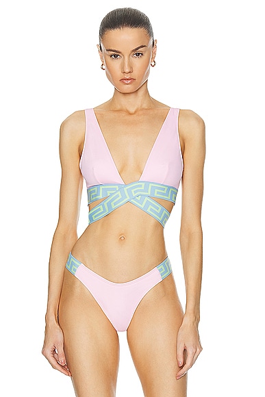 Shop Versace Bikini Top In Pastel Pink  Pastel Blue  & Mint