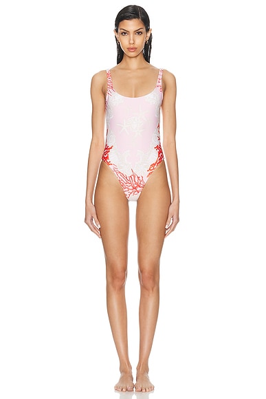 VERSACE One Piece Swimsuit in Dusty Rose, Coral, & Bone