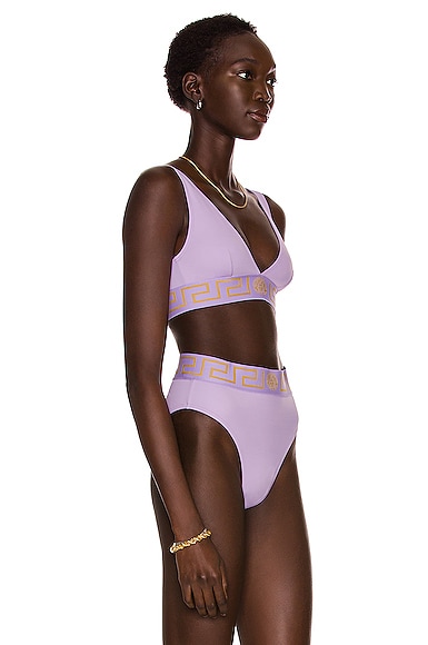 VERSACE Greca Band Triangle Bikini Top in Green | Smart Closet
