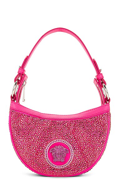 VERSACE La Medusa Mini Hobo Bag In Tropical Pink & Palladium in Pink