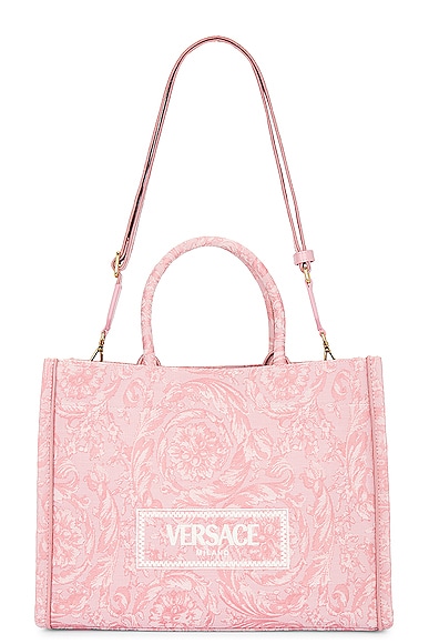 VERSACE Large Jacquard Barocco Tote Bag in Pink
