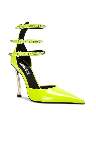 Shop Versace Caged Ankle Pumps In Acid Lime & Palladio