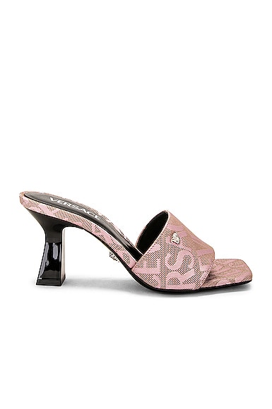 Versace 70mm Monogram Canvas Mule Sandals In 2n77p Beige-baby