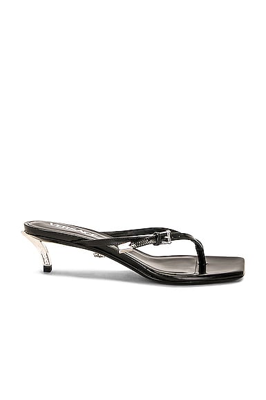 Versace Thong Sandal In Black & Palladium