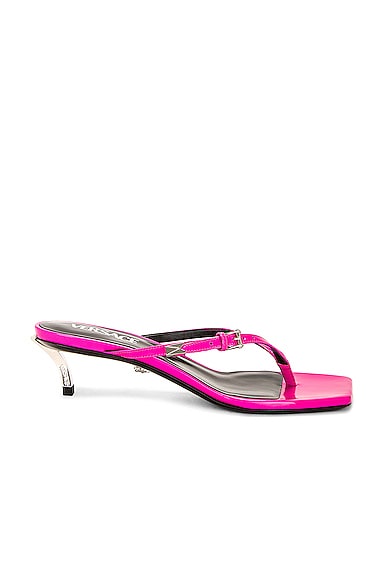 Versace Thong Sandal In Hot Pink & Palladium