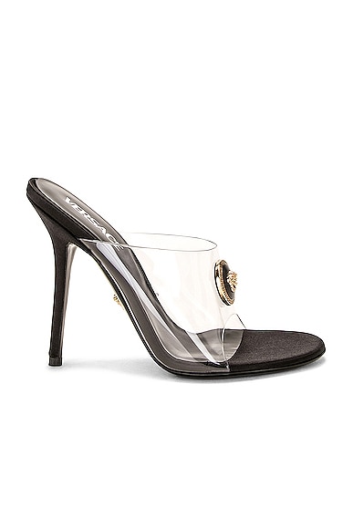 Versace Medusa Clear Stiletto Mule Sandals In Transparent  Black  &  Gold