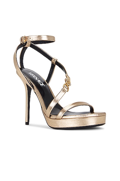Shop Versace Ankle Strap Sandal In Gold