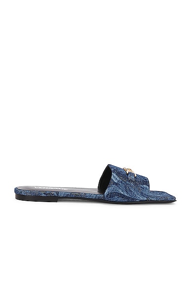 Shop Versace Fabric Mule Slides In Blue