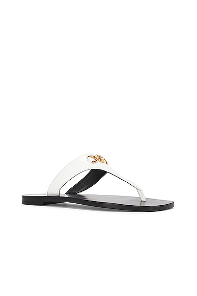 Shop Versace Calf Leather Slides In Optical White