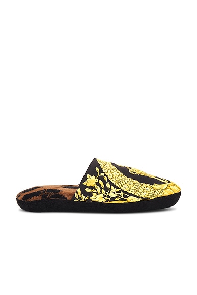 VERSACE Bath Slippers in Chestnut & Gold