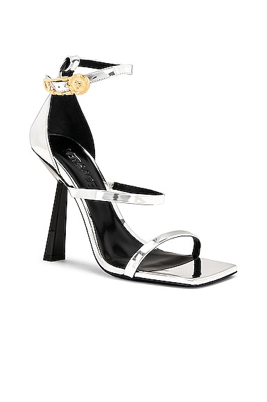 Shop Versace Safety Pin Sandals In Argento & Oro