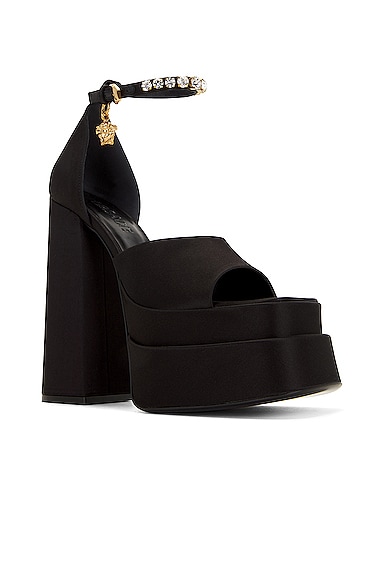 Shop Versace Medusa Platform Sandals In Nero & Oro