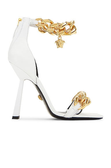 VERSACE Medusa Chain Sandals in Bianco Ottico & Oro