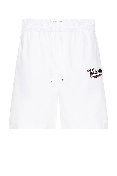 Valentino Popeline Logo Bermuda Shorts In White