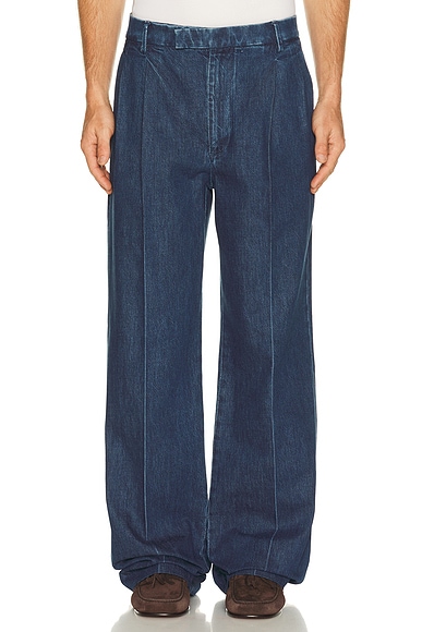 Valentino Pleated Denim Jean in Medium Blue Denim