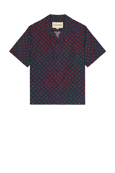 Valentino Cherryfic Bowling Shirt in Blue, Rosso, & Verde