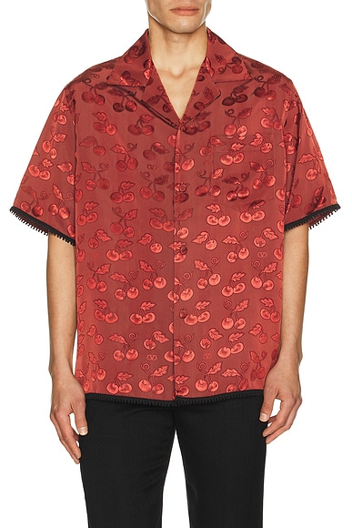 Valentino Satin Cherry Button Up Shirt in Magenta