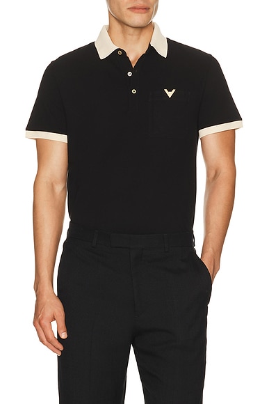 Valentino Vgold Polo Jersey in Nero & Burro