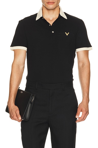Valentino Jersey Polo in Nero & Burro