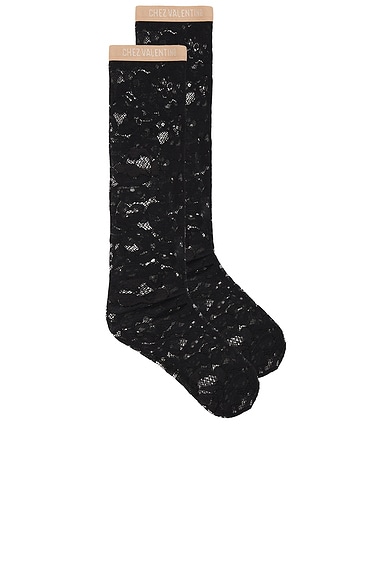 Valentino Rebrode Lace Sock in Nero