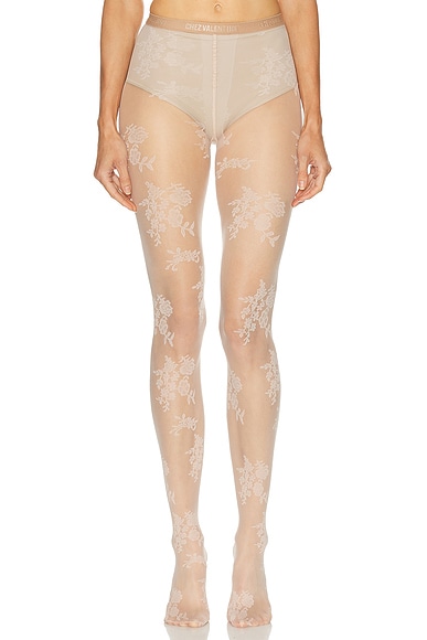【関税&送料込】Valentino Garavani Lycra Tights With Floral Valentino Lycra Tights in Betulla | FWRD