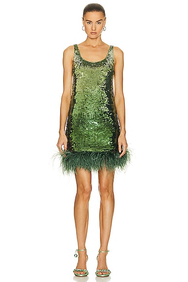 Embroidered Feather Dress in Green