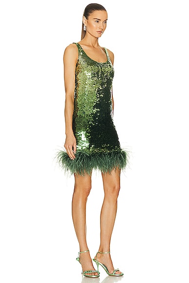 Shop Valentino Embroidered Feather Dress In Celery Green