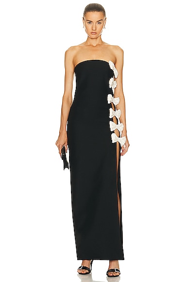 Valentino Strapless Bow-detailed Wool And Silk-blend Crepe Gown In Nero & Avorio