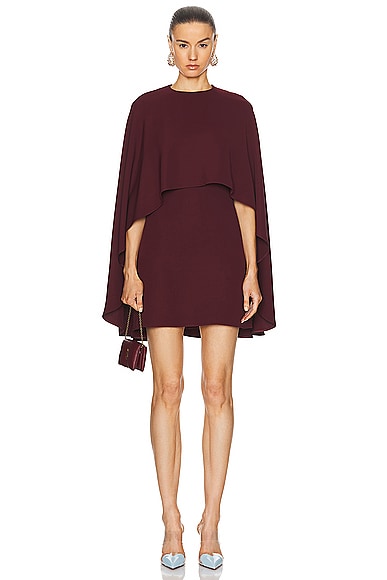 Valentino Cape-effect Silk-crepe Mini Dress In Rubin