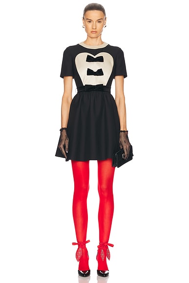 Valentino Short Sleeve Mini Dress in Nero & Soft Beige