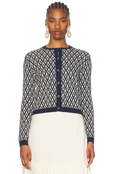 Valentino Toute La V Cardigan in Crema & Navy