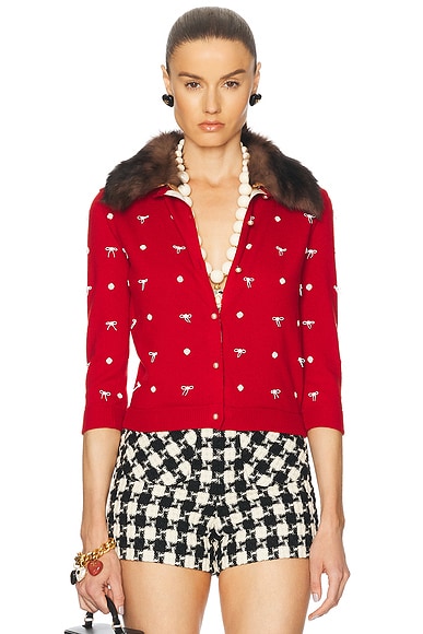 Valentino Embroidered Wool Cardigan in New Red