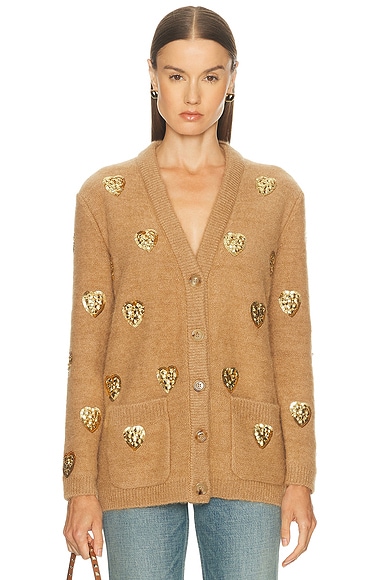 Valentino Embroidered Cardigan in Camello & Gold