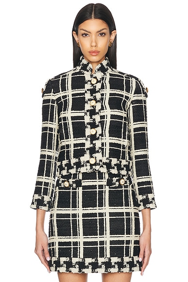 Valentino Check Tweed Jacket in Nero & Avorio