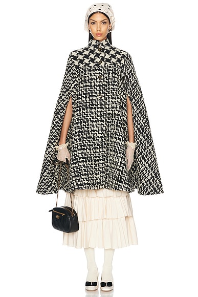Valentino Geometric Tweed Cape in Avorio & Nero