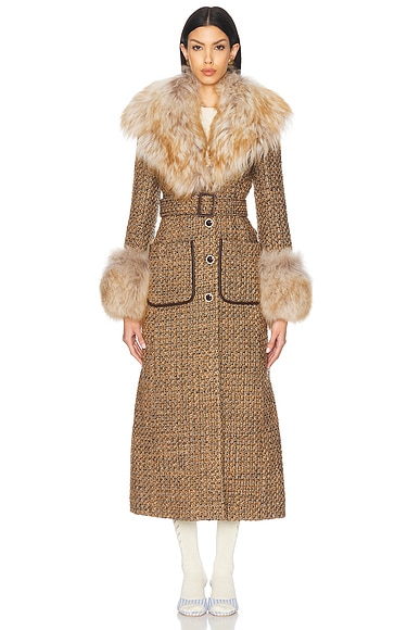 Valentino Fantasy Tweed Coat in Marrone & Multicolor