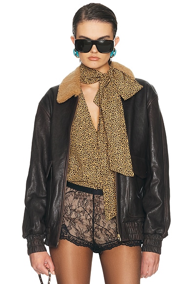Valentino Aged Effect Leather Jacket in Marrone & Biscotto