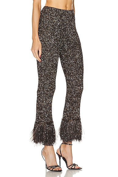 Shop Valentino Embroidered Blend Feather Pant In Ebano