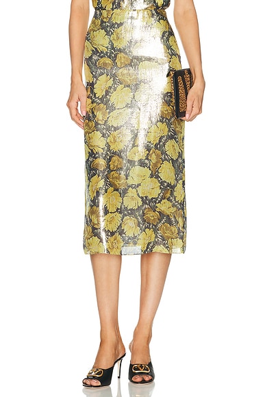 Valentino Lurex Apres L'Hiver Poppies Skirt in Blu & Giallo