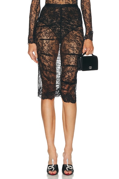 Valentino Lace Jersey Skirt in Nero