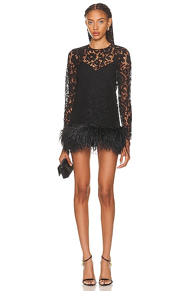 Valentino Lace Top With Feathers in Black