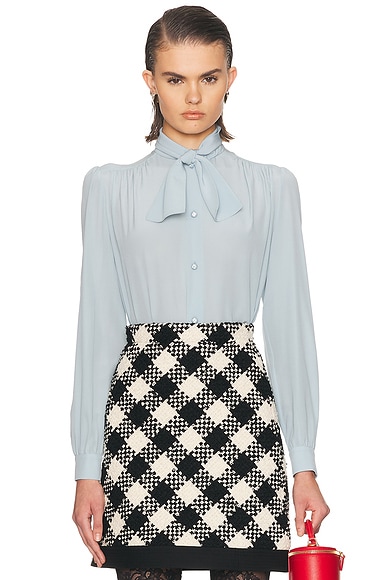Valentino Crepe De Chine Shirt in Celeste Chiaro