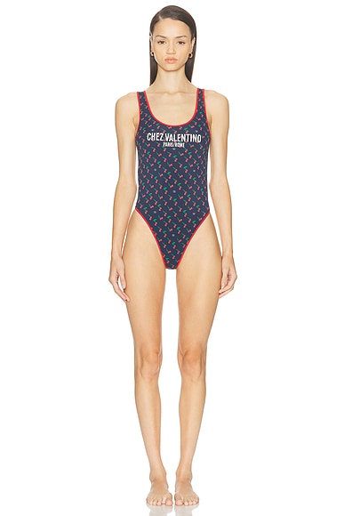 Valentino Cherryfic One Piece Swimsuit in Navy
