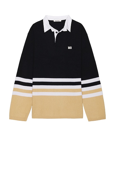 Wales Bonner Cypher Long Sleeve Polo in Navy Multi