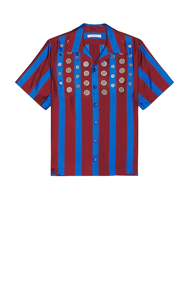 Wales Bonner Breeze Bowling Shirt in Red & Blue