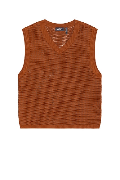 WAO Open Knit V Neck Vest in Copper