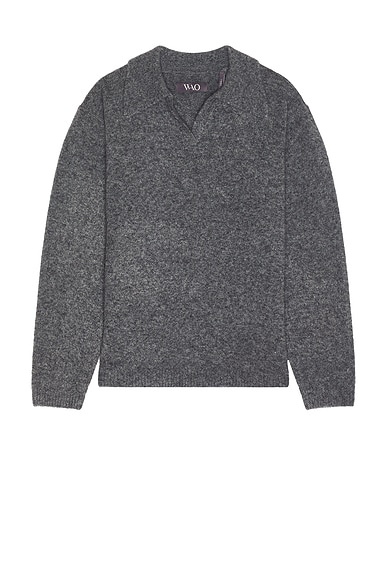 WAO Long Sleeve Sweater Polo in Grey