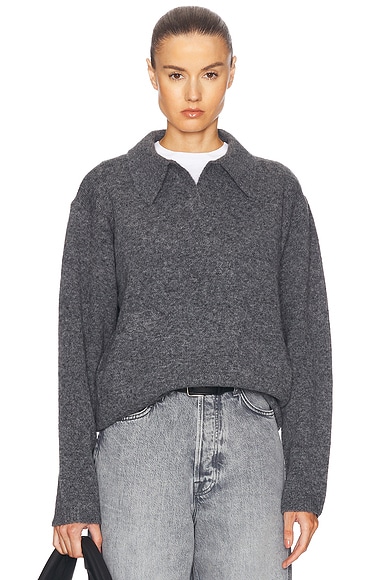 WAO Long Sleeve Sweater Polo in Grey