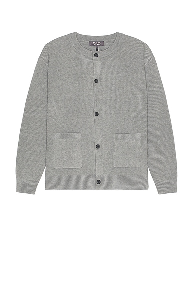 WAO Wool Blend Round Neck Cardigan in Grey